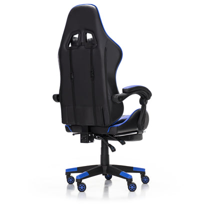 Scaun Gaming Reglabil idealStore eSPORT, Suport pentru Picioare Retractabil, Cotiere reglabile, Perne Confortabile, Modificare inclinatie spatar, Albastru Negru