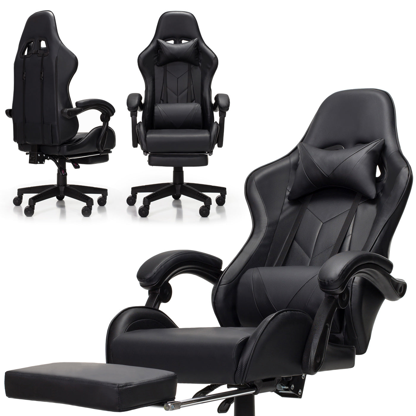 Scaun Gaming Reglabil idealStore eSPORT, Suport pentru Picioare Retractabil, Cotiere reglabile, Perne Confortabile, Modificare inclinatie spatar, Carbon