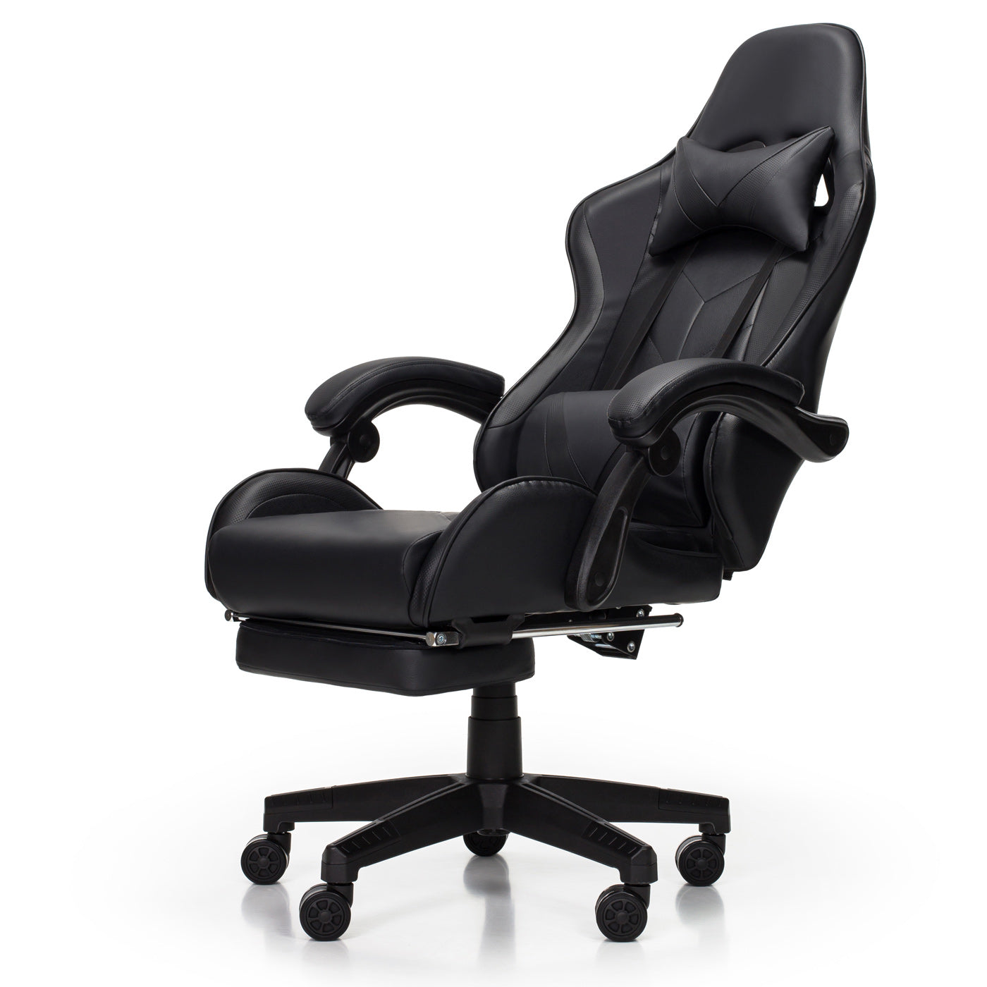 Scaun Gaming Reglabil idealStore eSPORT, Suport pentru Picioare Retractabil, Cotiere reglabile, Perne Confortabile, Modificare inclinatie spatar, Carbon