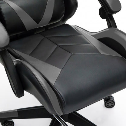 Scaun Gaming Reglabil idealStore eSPORT, Suport pentru Picioare Retractabil, Cotiere reglabile, Perne Confortabile, Modificare inclinatie spatar, Negru Gri