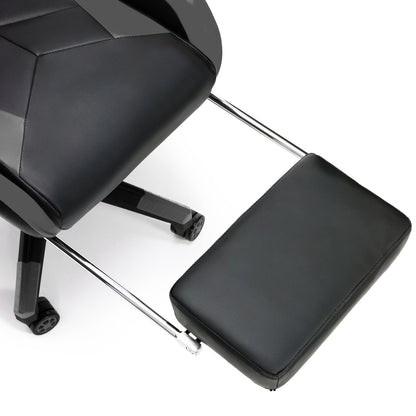 Scaun Gaming Reglabil idealStore eSPORT, Suport pentru Picioare Retractabil, Cotiere reglabile, Perne Confortabile, Modificare inclinatie spatar, Negru Gri