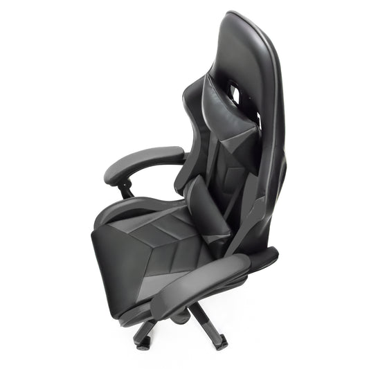 Scaun Gaming Reglabil idealStore eSPORT, Suport pentru Picioare Retractabil, Cotiere reglabile, Perne Confortabile, Modificare inclinatie spatar, Negru Gri