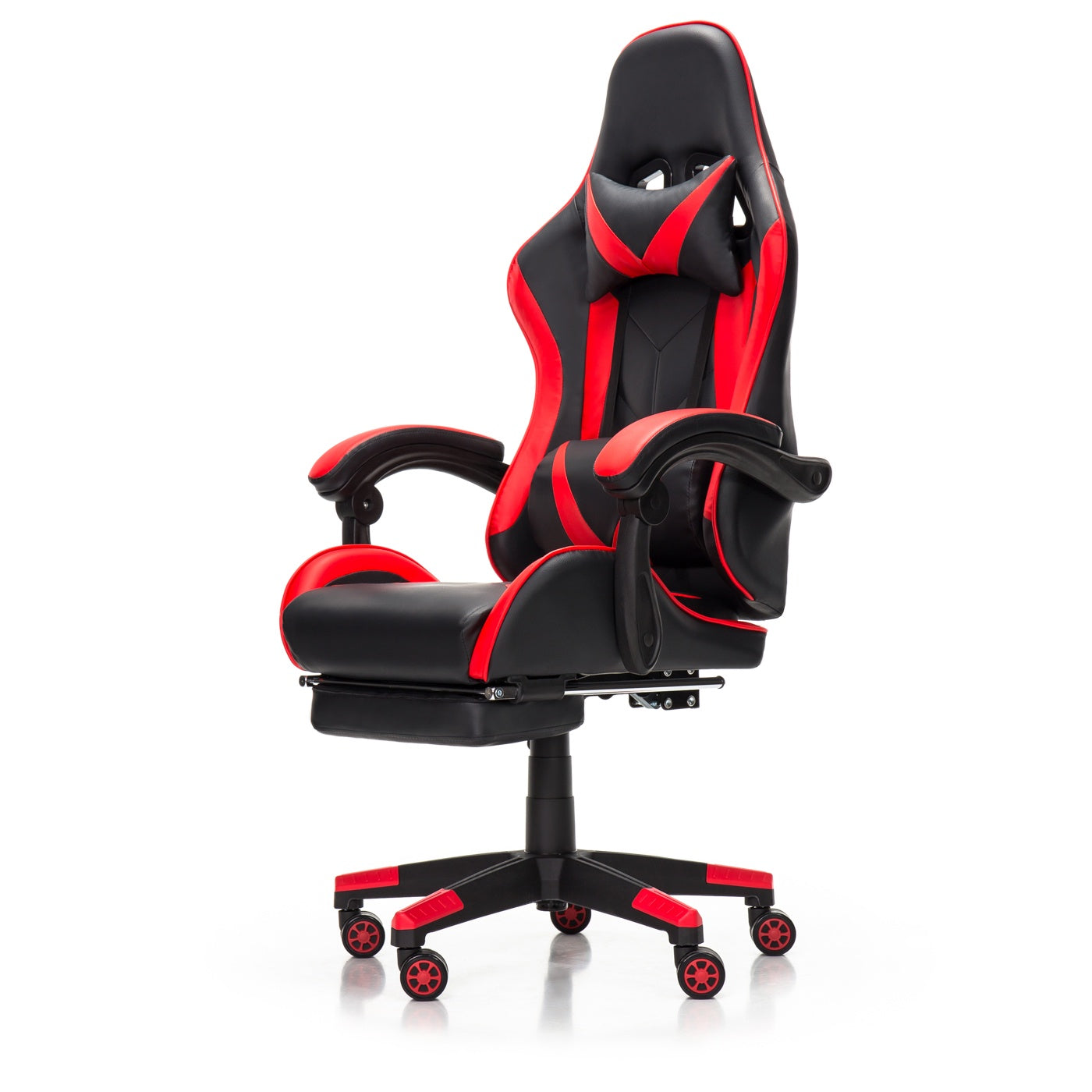 Scaun Gaming Reglabil idealStore eSPORT, Suport pentru Picioare Retractabil, Cotiere reglabile, Perne Confortabile, Modificare inclinatie spatar, Red Black