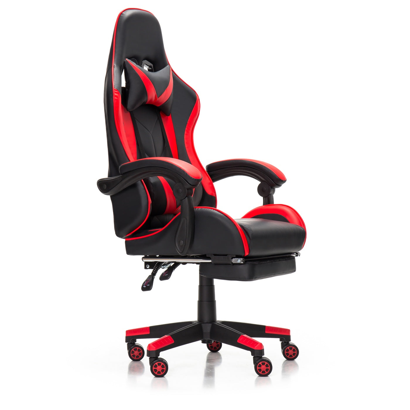 Scaun Gaming Reglabil idealStore eSPORT, Suport pentru Picioare Retractabil, Cotiere reglabile, Perne Confortabile, Modificare inclinatie spatar, Red Black