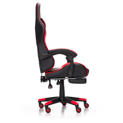 Scaun Gaming Reglabil idealStore eSPORT, Suport pentru Picioare Retractabil, Cotiere reglabile, Perne Confortabile, Modificare inclinatie spatar, Red Black