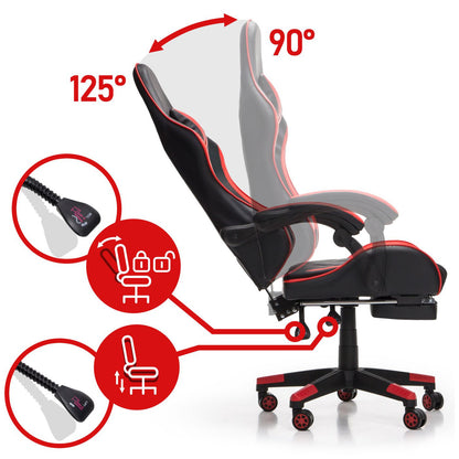 Scaun Gaming Reglabil idealStore eSPORT, Suport pentru Picioare Retractabil, Cotiere reglabile, Perne Confortabile, Modificare inclinatie spatar, Red Black