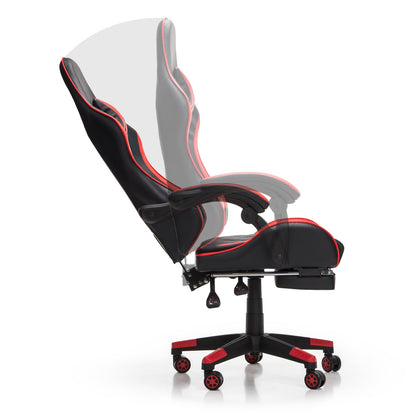 Scaun Gaming Reglabil idealStore eSPORT, Suport pentru Picioare Retractabil, Cotiere reglabile, Perne Confortabile, Modificare inclinatie spatar, Red Black
