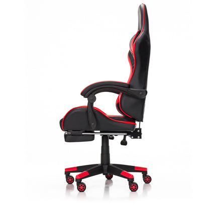 Scaun Gaming Reglabil idealStore eSPORT, Suport pentru Picioare Retractabil, Cotiere reglabile, Perne Confortabile, Modificare inclinatie spatar, Red Black
