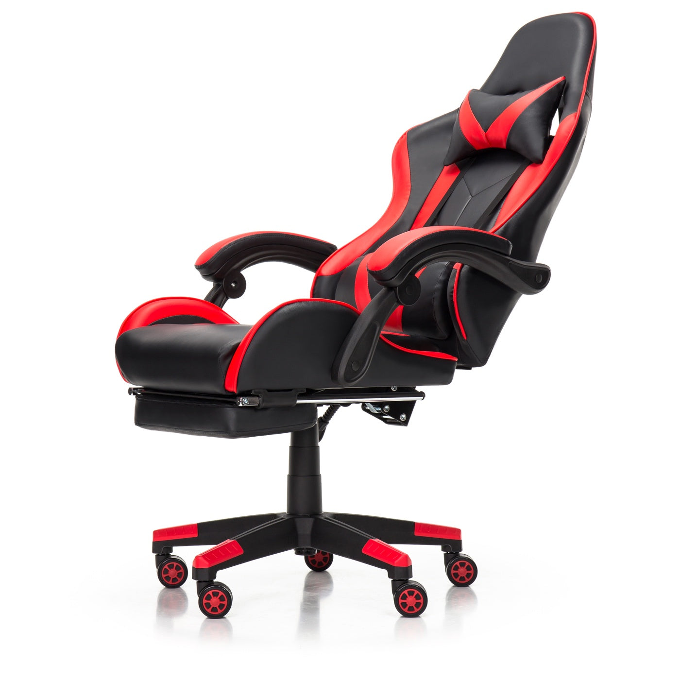 Scaun Gaming Reglabil idealStore eSPORT, Suport pentru Picioare Retractabil, Cotiere reglabile, Perne Confortabile, Modificare inclinatie spatar, Red Black
