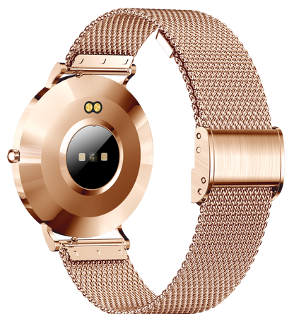 Smartwatch idealSTORE FineTouch2.1, Ecran Amoled, Ultra Subtire, Monitor de Sanatate, 22 Moduri Sport, 30 zile Standby, Buton Lateral, Senzor de Oxigen, Monitorizare Ritm Cardiac, Somn, Respiratie, Bratara Metalica Gold