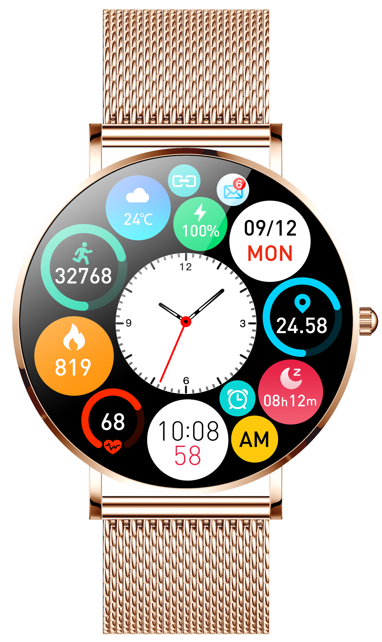 Smartwatch idealSTORE FineTouch2.1, Ecran Amoled, Ultra Subtire, Monitor de Sanatate, 22 Moduri Sport, 30 zile Standby, Buton Lateral, Senzor de Oxigen, Monitorizare Ritm Cardiac, Somn, Respiratie, Bratara Metalica Gold