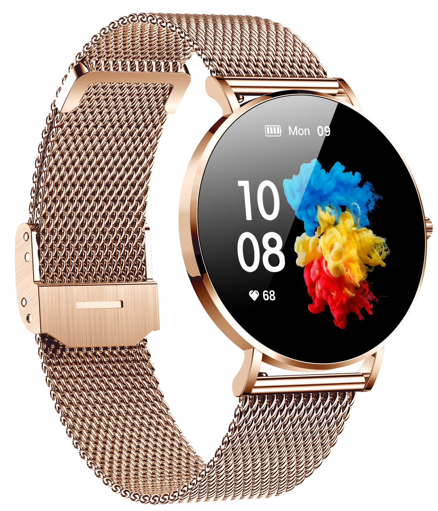 Smartwatch idealSTORE FineTouch2.1, Ecran Amoled, Ultra Subtire, Monitor de Sanatate, 22 Moduri Sport, 30 zile Standby, Buton Lateral, Senzor de Oxigen, Monitorizare Ritm Cardiac, Somn, Respiratie, Bratara Metalica Gold