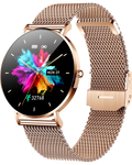 Smartwatch idealSTORE FineTouch2.1, Ecran Amoled, Ultra Subtire, Monitor de Sanatate, 22 Moduri Sport, 30 zile Standby, Buton Lateral, Senzor de Oxigen, Monitorizare Ritm Cardiac, Somn, Respiratie, Bratara Metalica Gold
