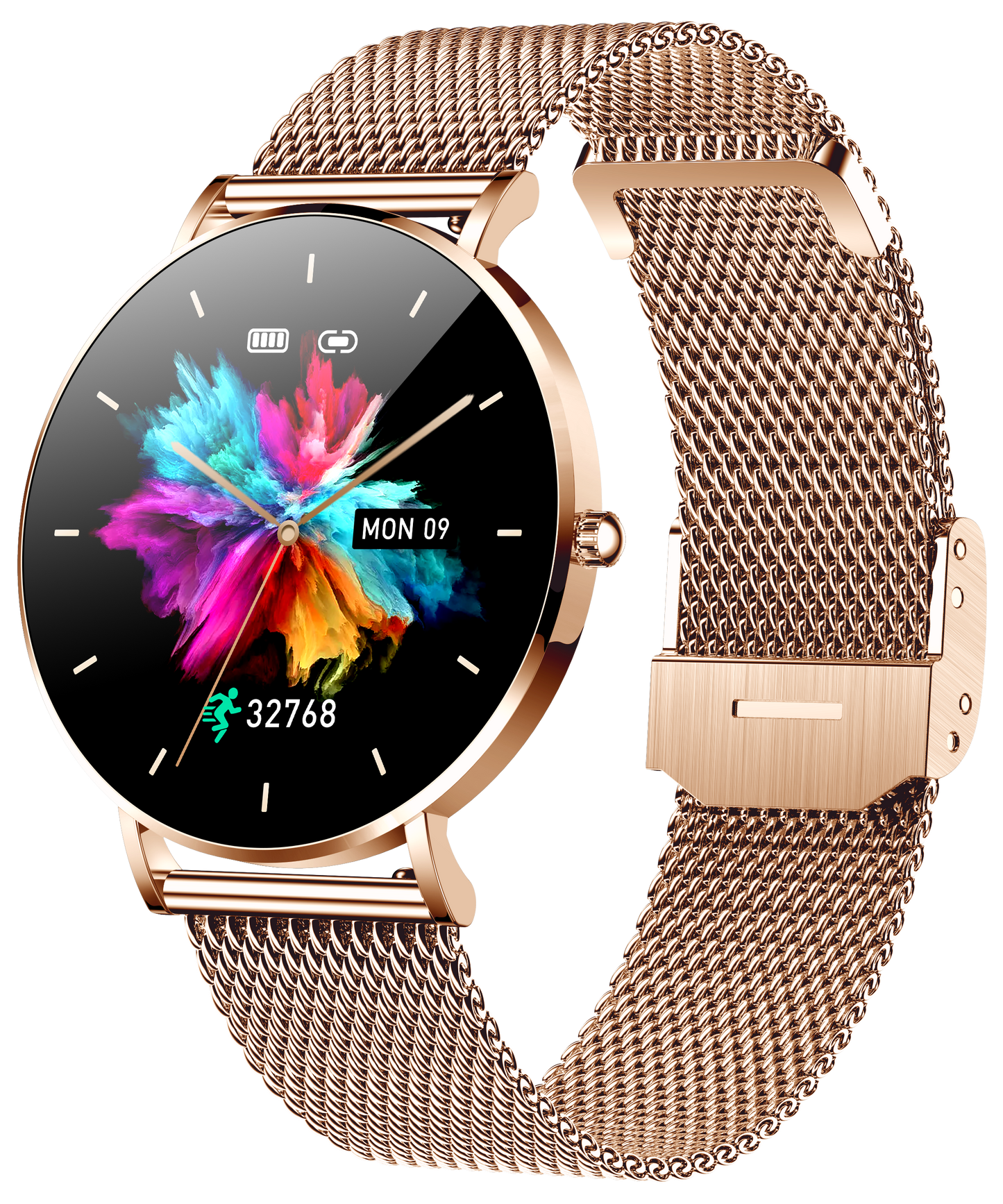 Smartwatch idealSTORE FineTouch2.1, Ecran Amoled, Ultra Subtire, Monitor de Sanatate, 22 Moduri Sport, 30 zile Standby, Buton Lateral, Senzor de Oxigen, Monitorizare Ritm Cardiac, Somn, Respiratie, Bratara Metalica Gold