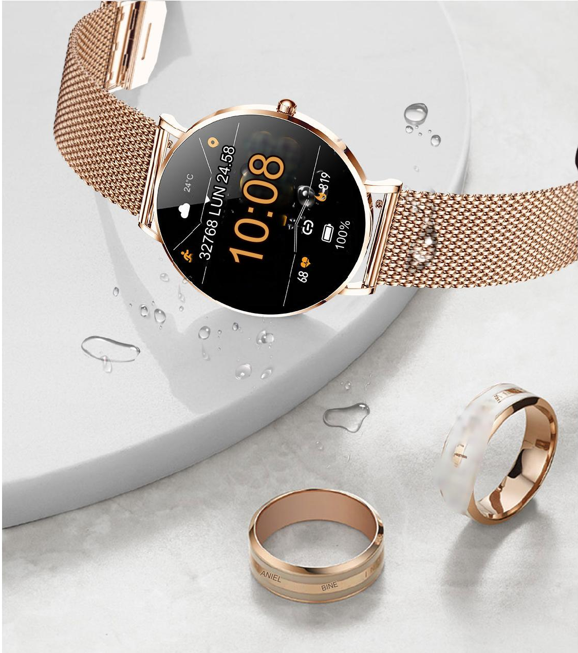 Smartwatch idealSTORE FineTouch2.1, Ecran Amoled, Ultra Subtire, Monitor de Sanatate, 22 Moduri Sport, 30 zile Standby, Buton Lateral, Senzor de Oxigen, Monitorizare Ritm Cardiac, Somn, Respiratie, Bratara Metalica Gold