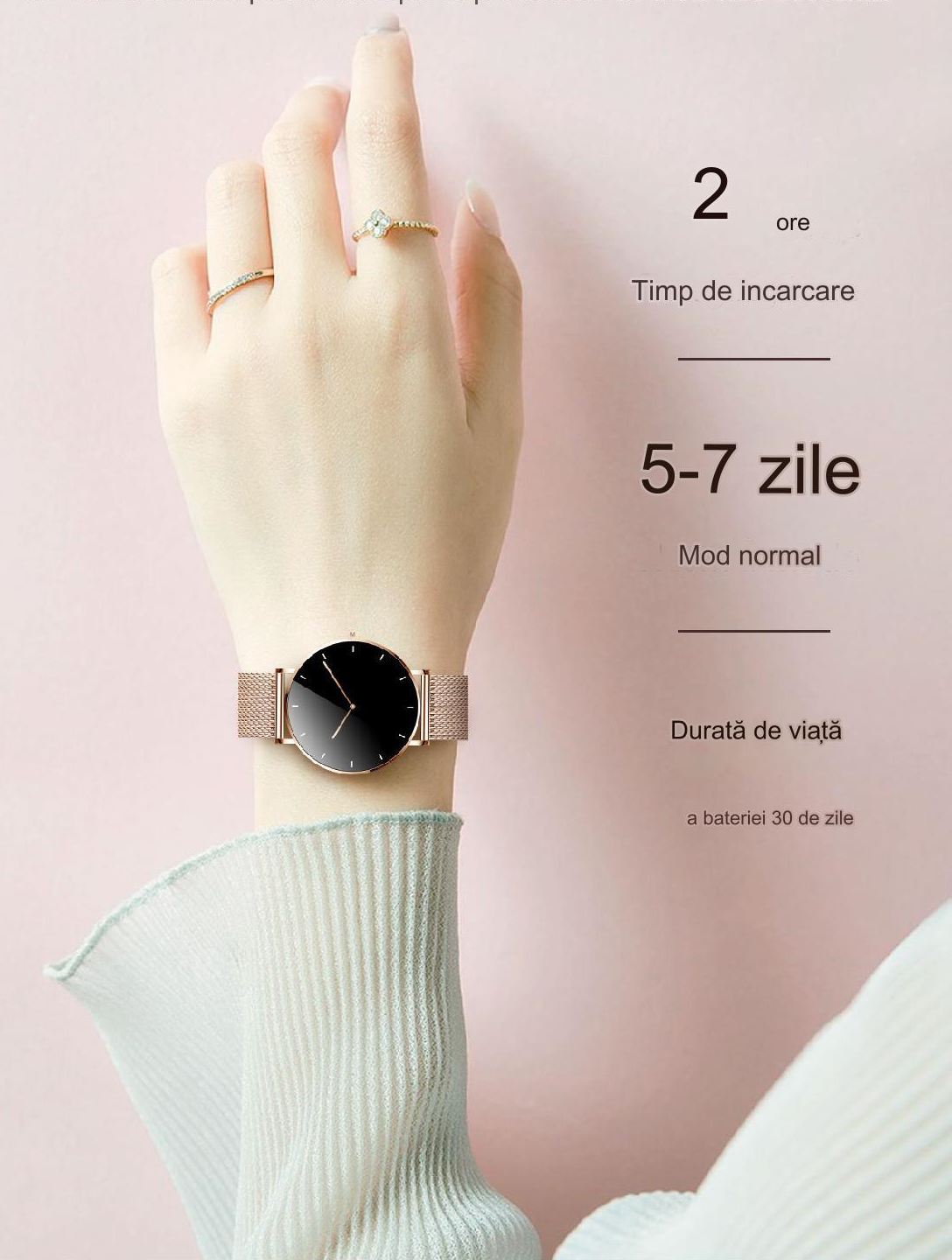 Smartwatch idealSTORE FineTouch2.1, Ecran Amoled, Ultra Subtire, Monitor de Sanatate, 22 Moduri Sport, 30 zile Standby, Buton Lateral, Senzor de Oxigen, Monitorizare Ritm Cardiac, Somn, Respiratie, Bratara Metalica Gold