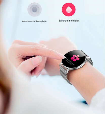 Smartwatch idealSTORE FineTouch2.1, Ecran Amoled, Ultra Subtire, Monitor de Sanatate, 22 Moduri Sport, 30 zile Standby, Buton Lateral, Senzor de Oxigen, Monitorizare Ritm Cardiac, Somn, Respiratie, Bratara Metalica Gold