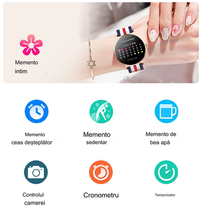 Smartwatch idealSTORE FineTouch2.1, Ecran Amoled, Ultra Subtire, Monitor de Sanatate, 22 Moduri Sport, 30 zile Standby, Buton Lateral, Senzor de Oxigen, Monitorizare Ritm Cardiac, Somn, Respiratie, Bratara Metalica Gold