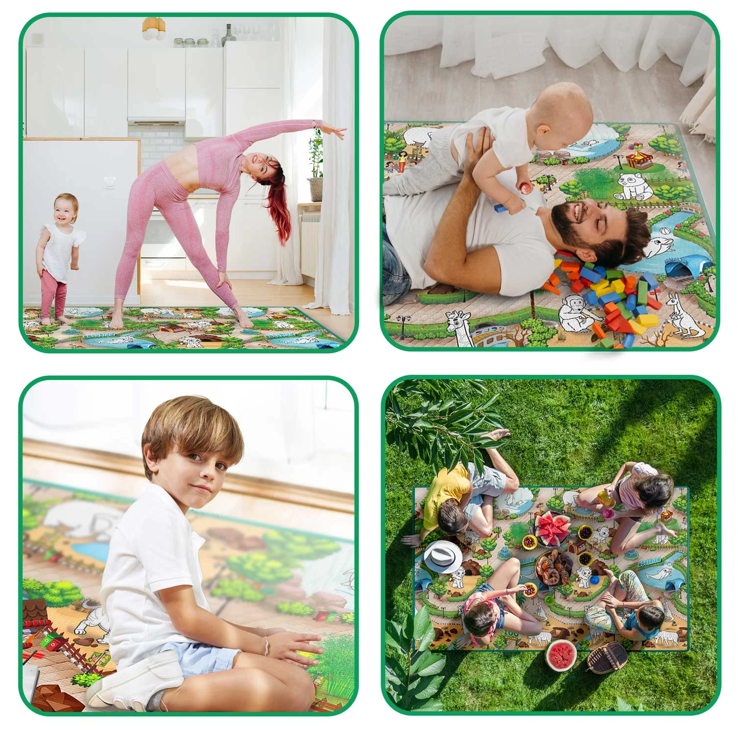 Covor de joaca termorezistent din spuma pentru camera copiilor ideal STORE First Steps, posibilitatea de a Desena, pliabil, 200x120, Sistem antialunecare, protectie impotriva loviturilor, verde