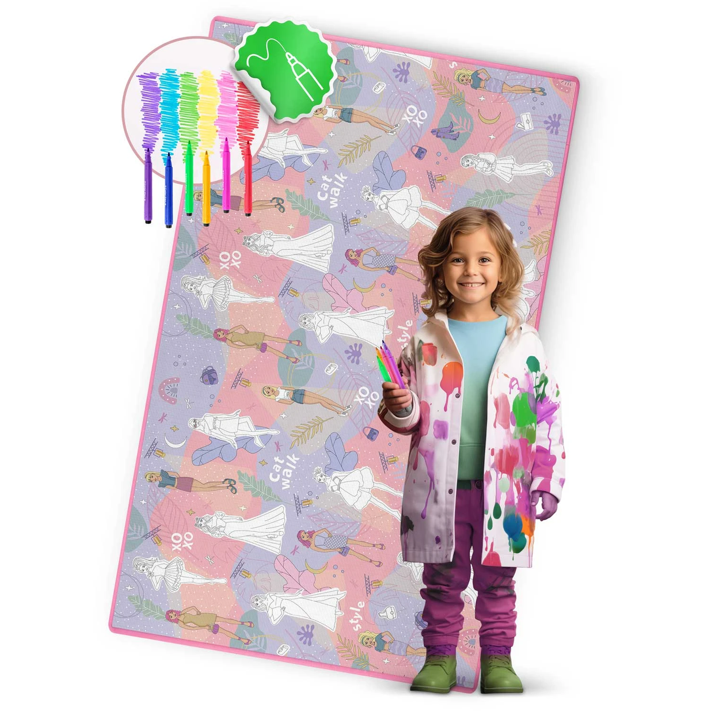 Covor de joaca termorezistent din spuma pentru camera copiilor ideal STORE First Steps, posibilitatea de a Desena, pliabil, 200X120, Sistem antialunecare, protectie impotriva loviturilor, roz