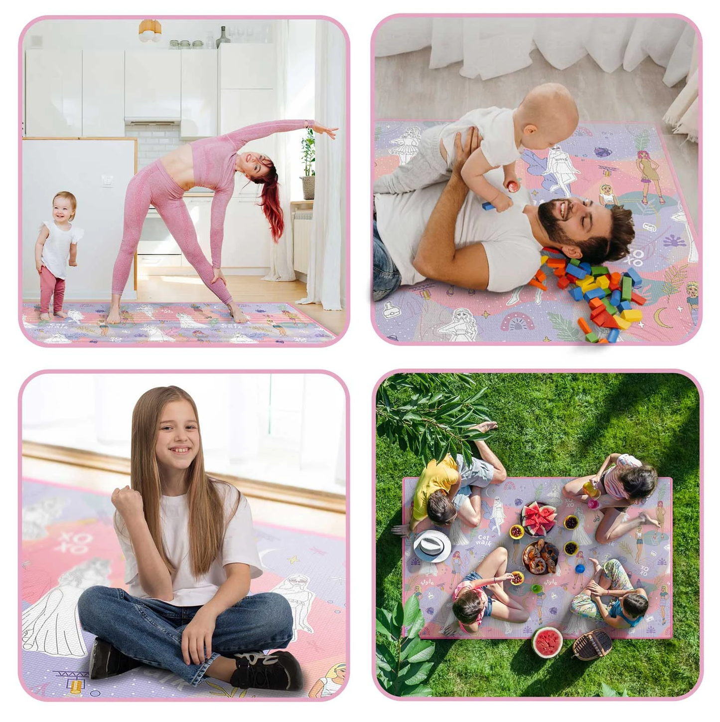 Covor de joaca termorezistent din spuma pentru camera copiilor ideal STORE First Steps, posibilitatea de a Desena, pliabil, 200X120, Sistem antialunecare, protectie impotriva loviturilor, roz