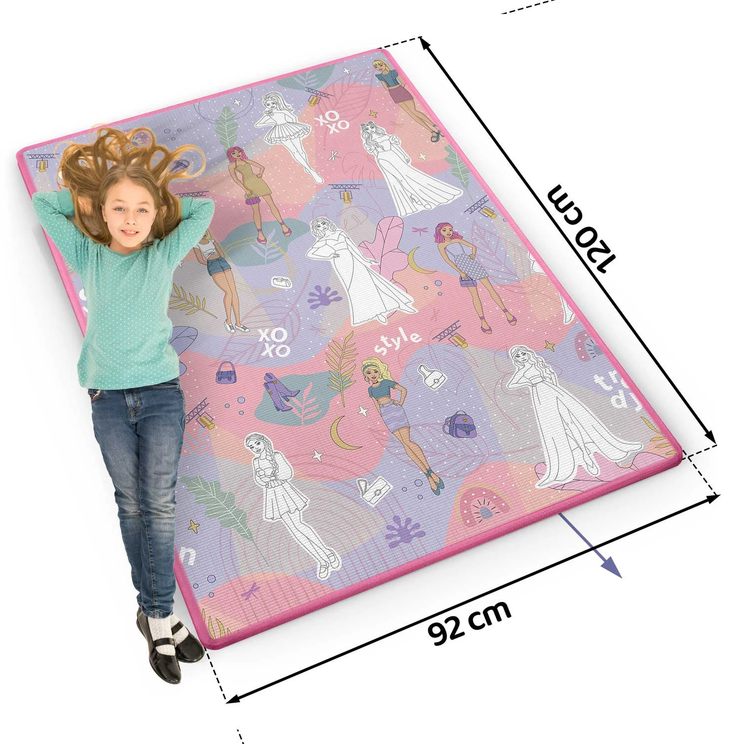 Covor de joaca termorezistent din spuma pentru camera copiilor ideal STORE First Steps, posibilitatea de a Desena, pliabil, 120x90, Sistem antialunecare, protectie impotriva loviturilor, roz