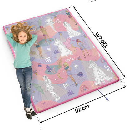 Covor de joaca termorezistent din spuma pentru camera copiilor ideal STORE First Steps, posibilitatea de a Desena, pliabil, 120x90, Sistem antialunecare, protectie impotriva loviturilor, roz