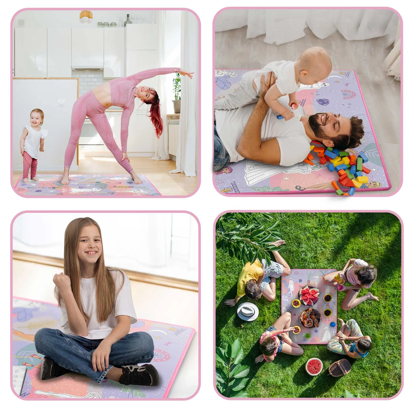 Covor de joaca termorezistent din spuma pentru camera copiilor ideal STORE First Steps, posibilitatea de a Desena, pliabil, 120x90, Sistem antialunecare, protectie impotriva loviturilor, roz