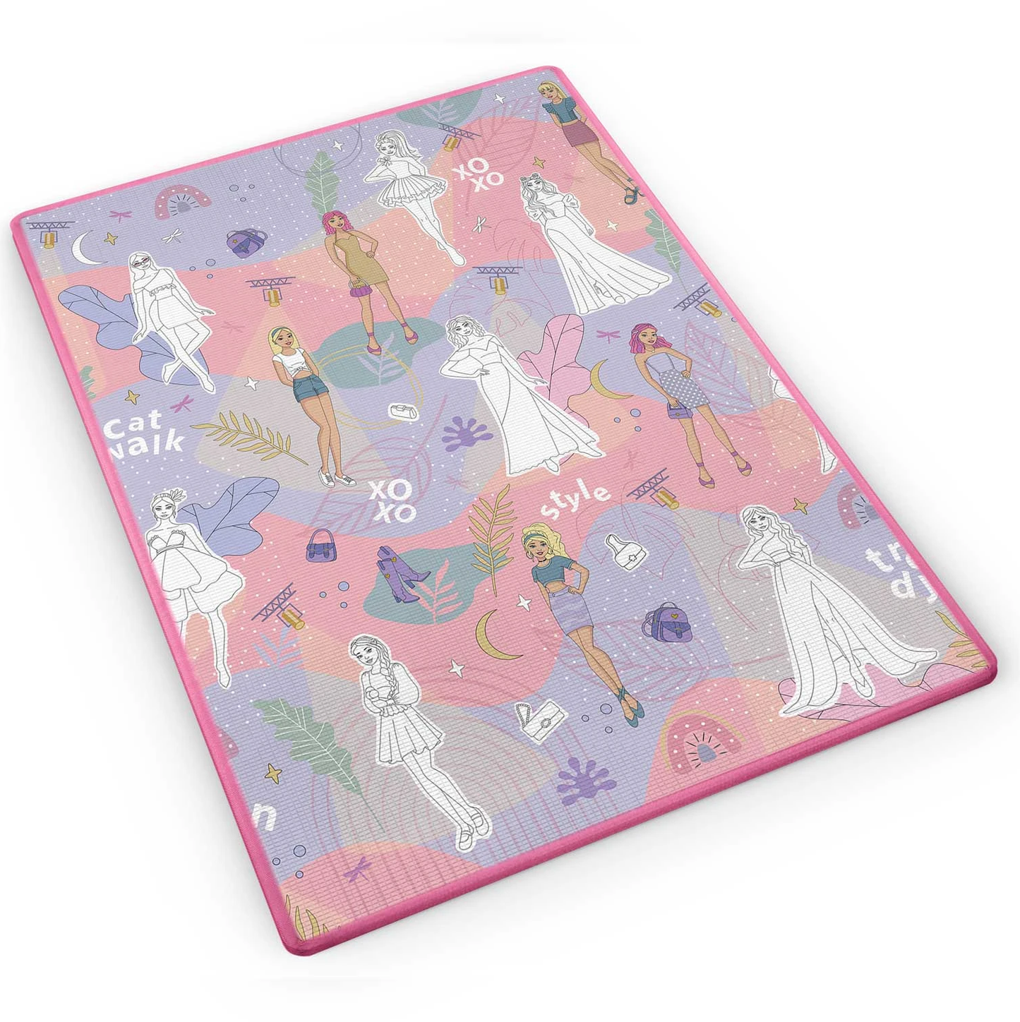 Covor de joaca termorezistent din spuma pentru camera copiilor ideal STORE First Steps, posibilitatea de a Desena, pliabil, 120x90, Sistem antialunecare, protectie impotriva loviturilor, roz