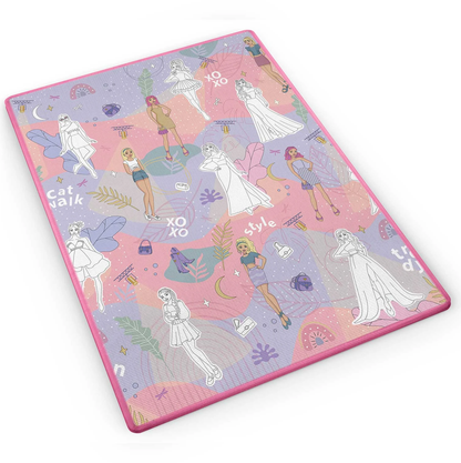 Covor de joaca termorezistent din spuma pentru camera copiilor ideal STORE First Steps, posibilitatea de a Desena, pliabil, 120x90, Sistem antialunecare, protectie impotriva loviturilor, roz