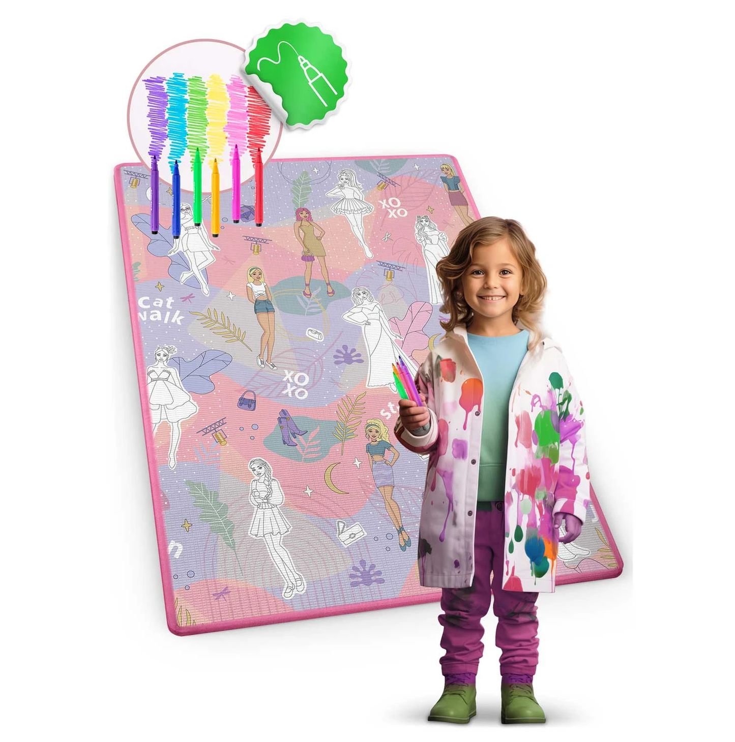 Covor de joaca termorezistent din spuma pentru camera copiilor ideal STORE First Steps, posibilitatea de a Desena, pliabil, 120x90, Sistem antialunecare, protectie impotriva loviturilor, roz