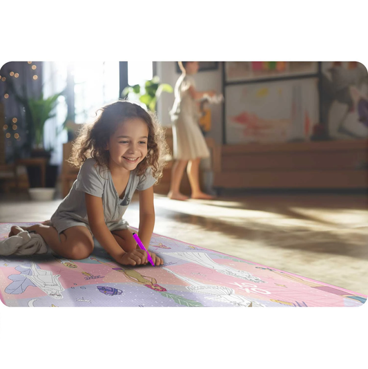 Covor de joaca termorezistent din spuma pentru camera copiilor ideal STORE First Steps, posibilitatea de a Desena, pliabil, 120x90, Sistem antialunecare, protectie impotriva loviturilor, roz