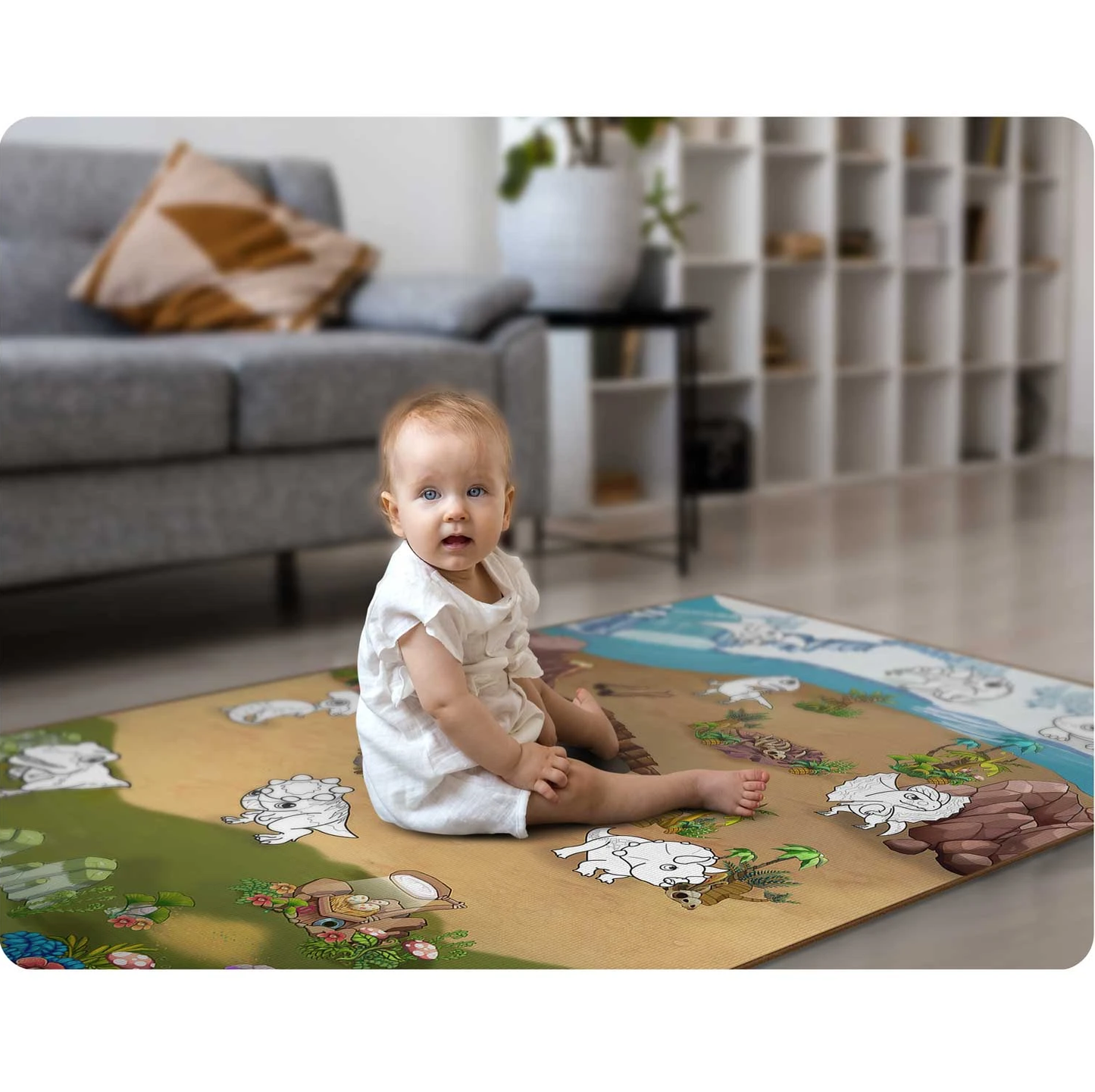 Covor de joaca termorezistent din spuma pentru camera copiilor ideal STORE First Steps, posibilitatea de a Desena, pliabil, 120x90, Sistem antialunecare, protectie impotriva loviturilor, verde