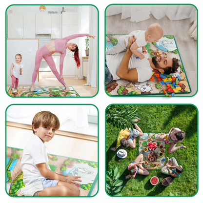 Covor de joaca termorezistent din spuma pentru camera copiilor ideal STORE First Steps, posibilitatea de a Desena, pliabil, 120x90, Sistem antialunecare, protectie impotriva loviturilor, Zoo