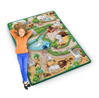 Covor de joaca termorezistent din spuma pentru camera copiilor ideal STORE First Steps, posibilitatea de a Desena, pliabil, 120x90, Sistem antialunecare, protectie impotriva loviturilor, Zoo