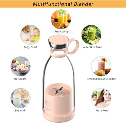 Mini Blender Electric FreshMix Pink IdealStore Portabil, Incarcare Magnetica Wireless, 4 Lame din otel inoxidabil 3D, Capacitate 350 ml, Putere 20.000 rpm, Usor de curatat, 3 viteze de mixare