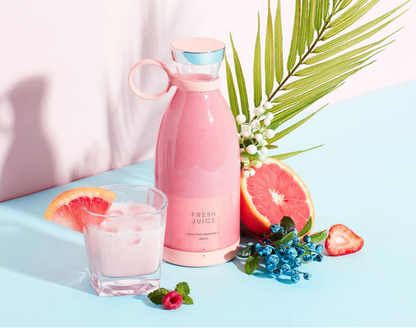 Mini Blender Electric FreshMix Pink IdealStore Portabil, Incarcare Magnetica Wireless, 4 Lame din otel inoxidabil 3D, Capacitate 350 ml, Putere 20.000 rpm, Usor de curatat, 3 viteze de mixare