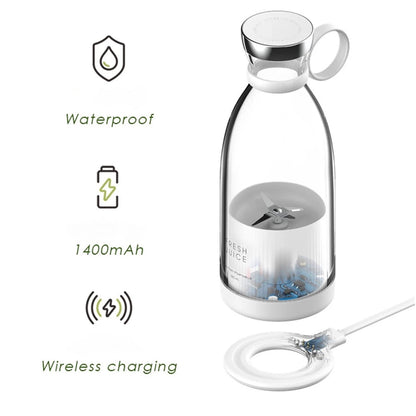 Mini Blender Electric FreshMix White IdealStore Portabil, Incarcare Magnetica Wireless, 4 Lame din otel inoxidabil 3D, Capacitate 350 ml, Putere 20.000 rpm, Usor de curatat, 3 viteze de mixare