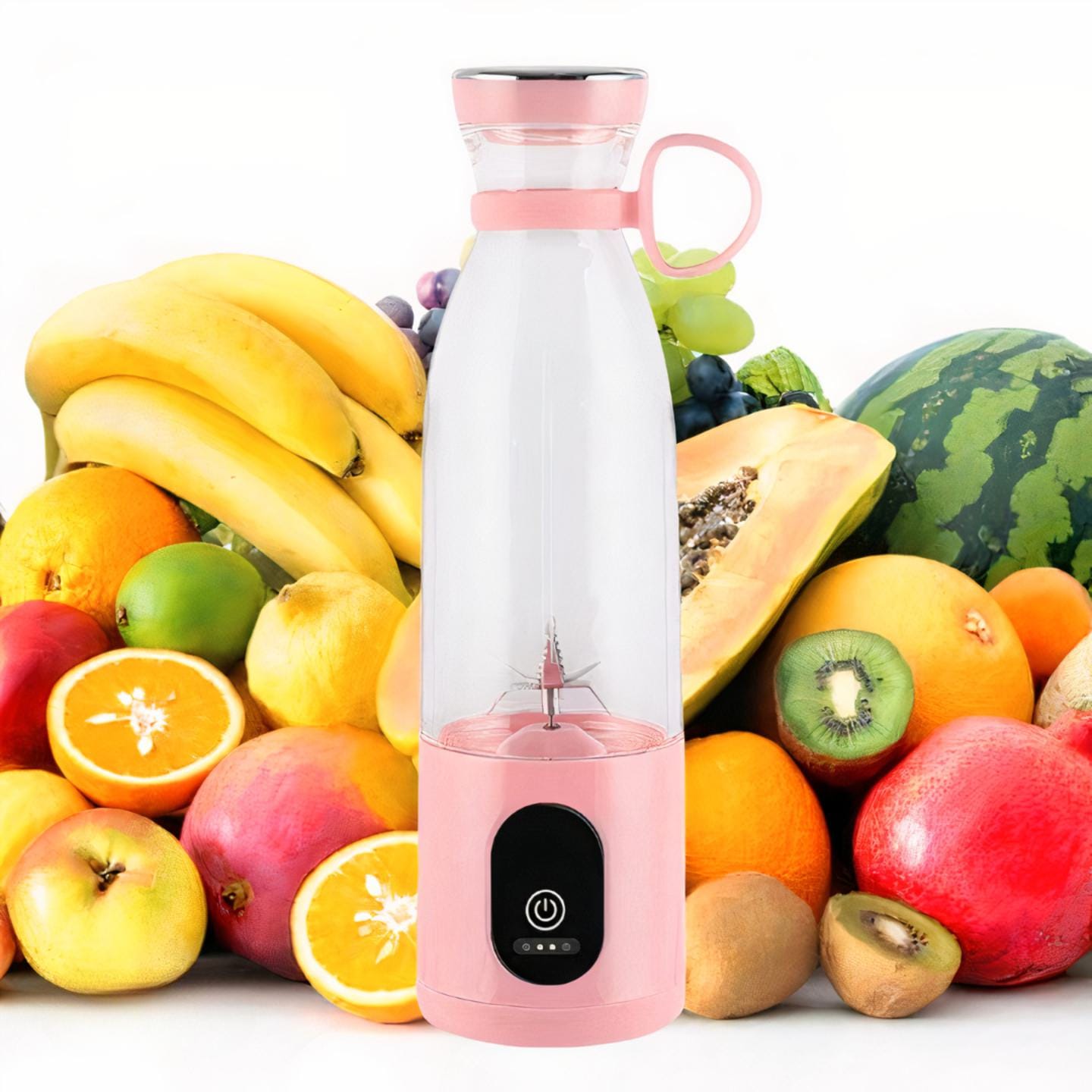 Mini Blender Electric Profesional Fruit Juicer Pink IdealStore Portabil, Incarcare Magnetica Wireless,3 Lame din otel inoxidabil 3D, Capacitate 650 ml, Putere 22.000 rpm, Usor de curatat, 3 viteze de mixare