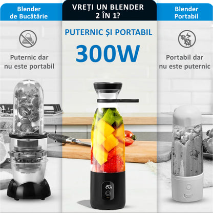Mini Blender Electric Profesional Fruit Juicer White IdealStore Portabil, Incarcare Magnetica Wireless, 3 Lame din otel inoxidabil 3D, Capacitate 650 ml, Putere 22.000 rpm, Usor de curatat, 3 viteze de mixare