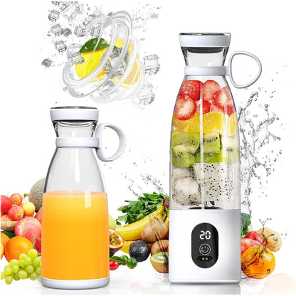 Mini Blender Electric Profesional Fruit Juicer White IdealStore Portabil, Incarcare Magnetica Wireless, 3 Lame din otel inoxidabil 3D, Capacitate 650 ml, Putere 22.000 rpm, Usor de curatat, 3 viteze de mixare