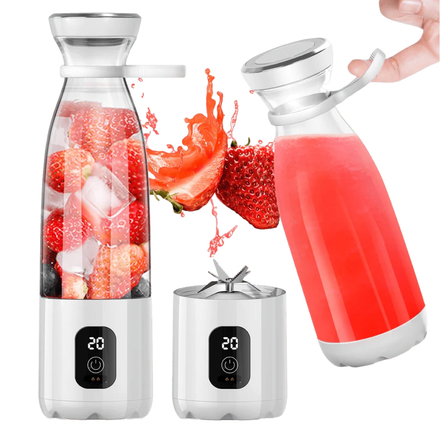 Mini Blender Electric Profesional Fruit Juicer White IdealStore Portabil, Incarcare Magnetica Wireless, 3 Lame din otel inoxidabil 3D, Capacitate 650 ml, Putere 22.000 rpm, Usor de curatat, 3 viteze de mixare