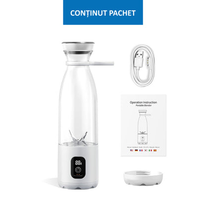 Mini Blender Electric Profesional Fruit Juicer White IdealStore Portabil, Incarcare Magnetica Wireless, 3 Lame din otel inoxidabil 3D, Capacitate 650 ml, Putere 22.000 rpm, Usor de curatat, 3 viteze de mixare