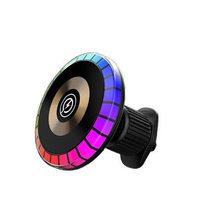 Suport auto magnetic pentru telefon idealSTORE, Incarcare wireless, Model Universal pentru orice tip de telefon, Joc de lumina ambientala RGB, Multicolor