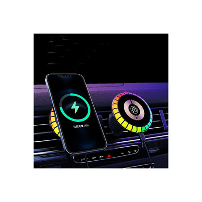 Suport auto magnetic pentru telefon idealSTORE, Incarcare wireless, Model Universal pentru orice tip de telefon, Joc de lumina ambientala RGB, Multicolor