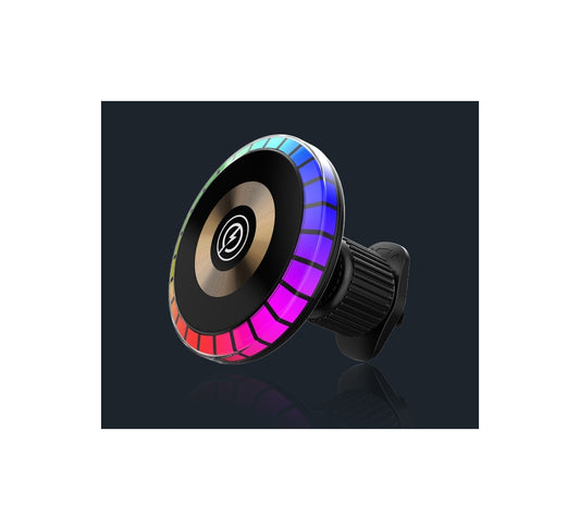 Suport auto magnetic pentru telefon idealSTORE, Incarcare wireless, Model Universal pentru orice tip de telefon, Joc de lumina ambientala RGB, Multicolor