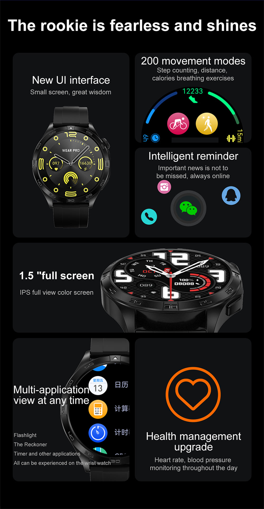 Smartwatch idealSTORE GalaxyONE, Raspuns la Apel, Apelare, GPS, Tracker Fitness, Monitorizare Sanatate, 200 Moduri Sportive, Impermeabil, Management Somn, Asistent Vocal, Ceas Global, Bratara Silicon, Negru