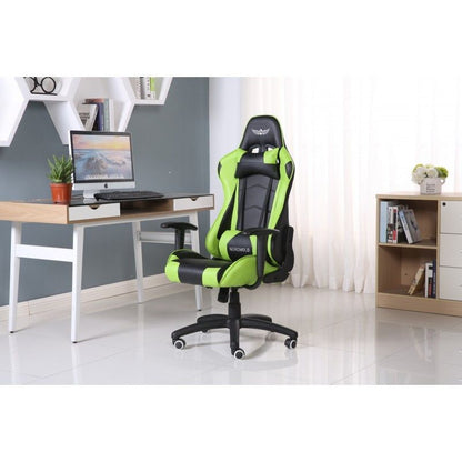Scaun Gaming Reglabil cu mecanism TILT idealSTORE Racing eSPORT COLLECTION, Asigura pozitia si confortul corect al corpului, Echipat cu cotiere reglabile, perne confortabile, Posibilitatea modificarii unghiului spatarului pana la 180 , Negru-Verde