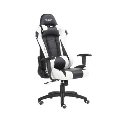 Scaun Gaming Reglabil cu mecanism TILT idealSTORE Racing eSPORT COLLECTION, Asigura pozitia si confortul corect al corpului, Echipat cu cotiere reglabile, perne confortabile, Posibilitatea modificarii unghiului spatarului pana la 180 , Negru-Alb