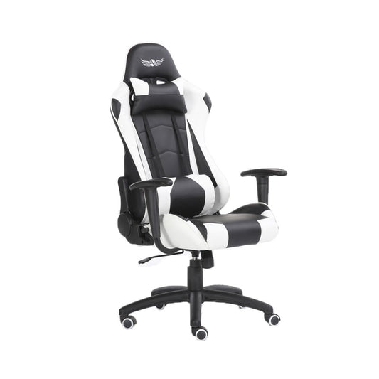 Scaun Gaming Reglabil cu mecanism TILT idealSTORE Racing eSPORT COLLECTION, Asigura pozitia si confortul corect al corpului, Echipat cu cotiere reglabile, perne confortabile, Posibilitatea modificarii unghiului spatarului pana la 180 , Negru-Alb